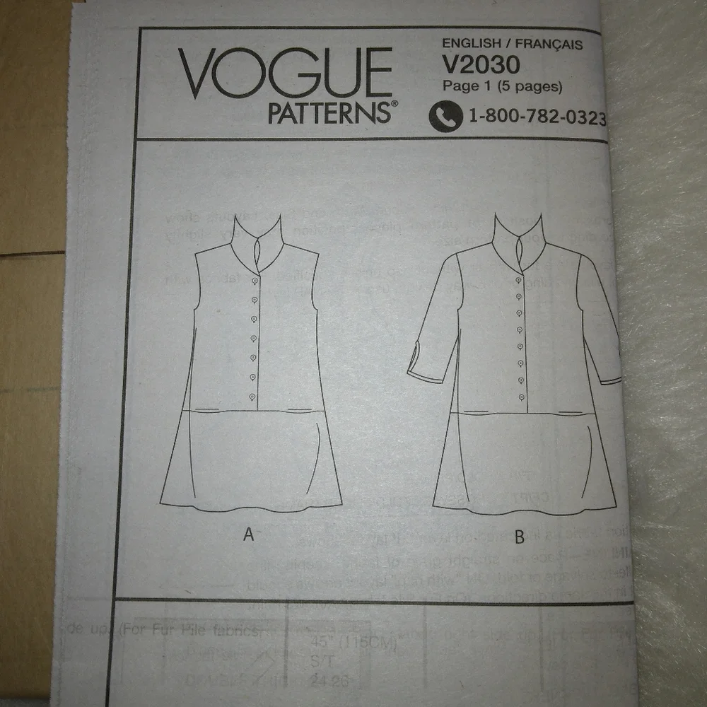 VOGUE V2030 SZ 18-26 Marcy Tilton Easy A line tunic with pockets EASY!